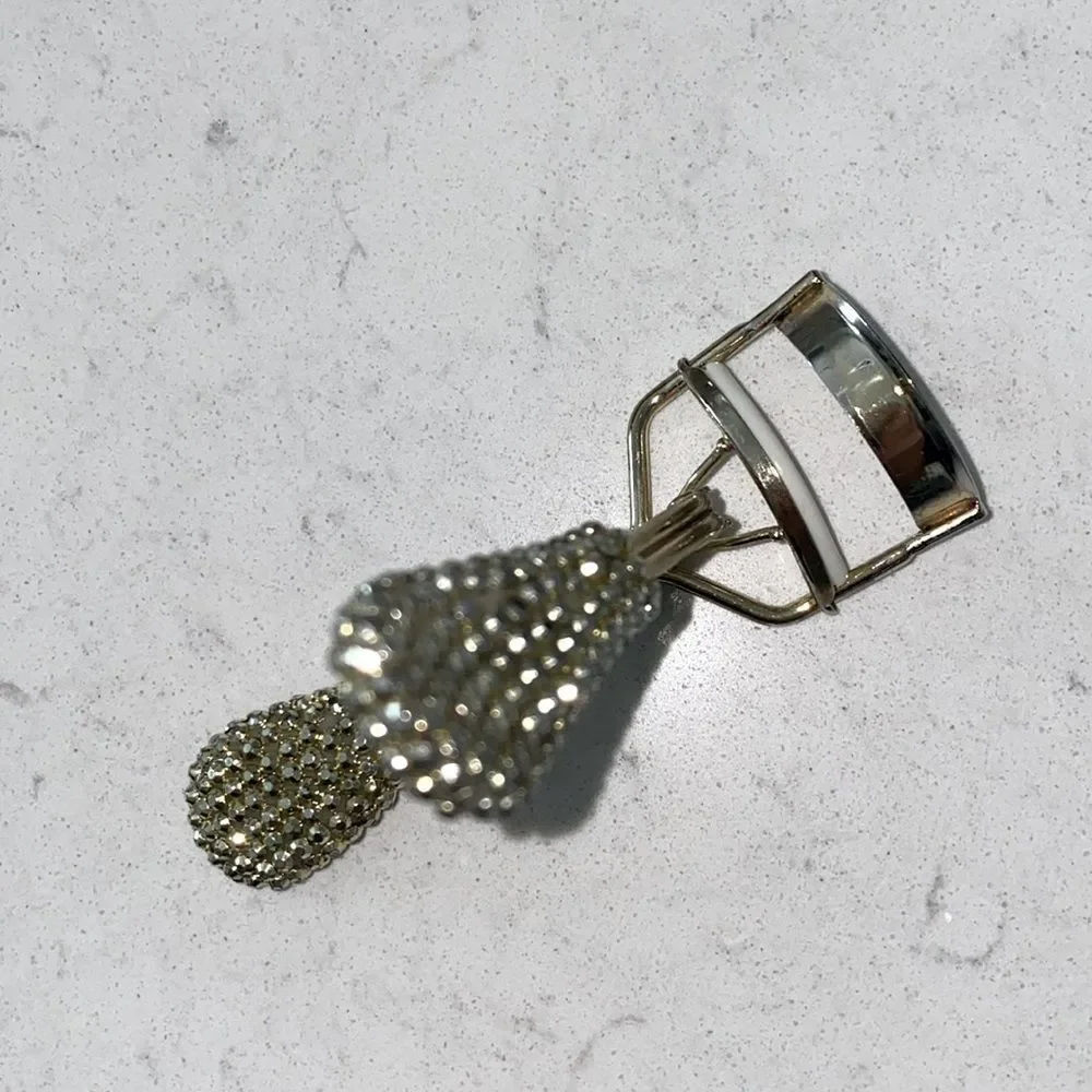 Gold Tone‎ Rhinestone Crystal Embellished Eyelash Curler Glam Beauty Tool
